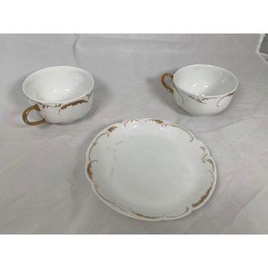 Antique Haviland Limoges France French & Potter Gold Leaf Teacups and Saucer